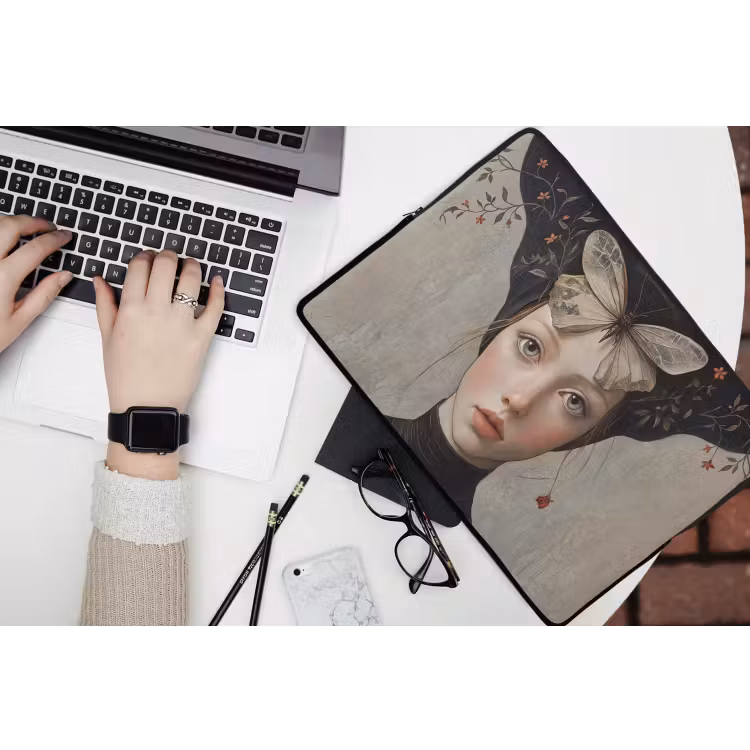 Woman - Butterfly - Art - Classic - Muted laptophoes neopreen klein -bureau
