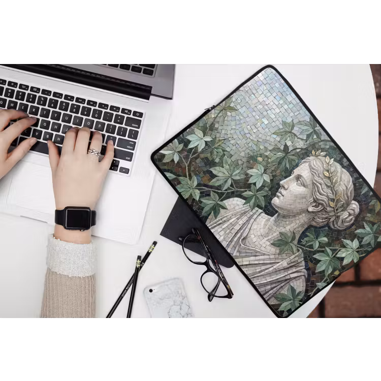 Vrouw - Klassiek - Mozaiëk - Natuur - Groen laptophoes neopreen klein -bureau