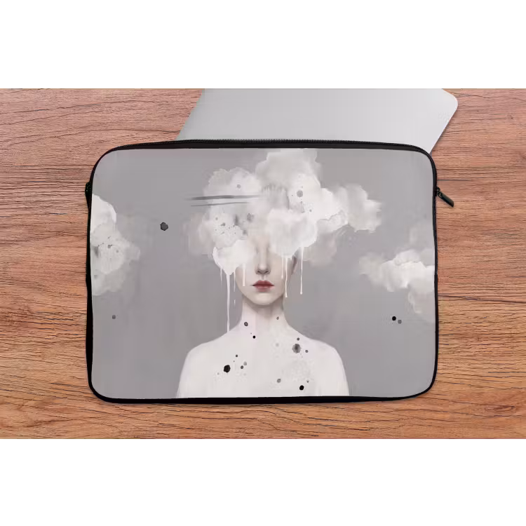 Vrouw - Wolk - Grijs laptophoes neopreen klein -tafel