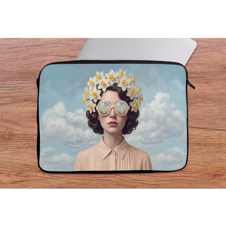 Vrouw - Narcissen - Geel laptophoes neopreen klein -tafel