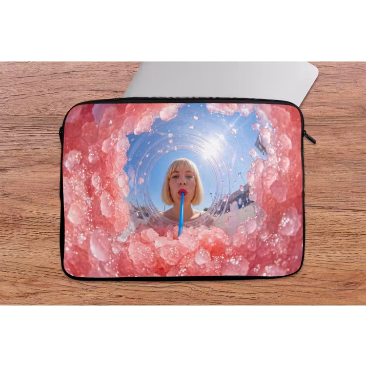 Vrouw - Drank - Zomer - Roze - Blauw laptophoes neopreen klein -tafel