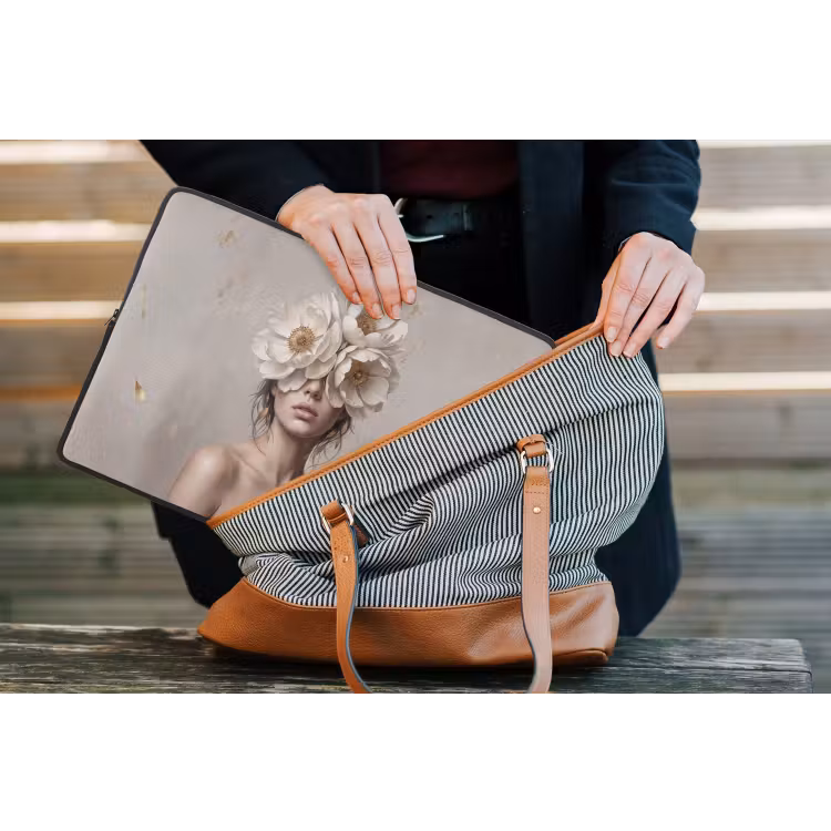 Vrouw - Pioenroos - Wit laptophoes neopreen klein -tas