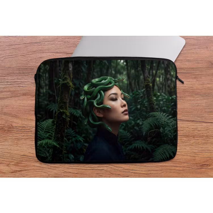 Vrouw - Slang - Natuur - Mystiek - Groen laptophoes neopreen klein -tafel