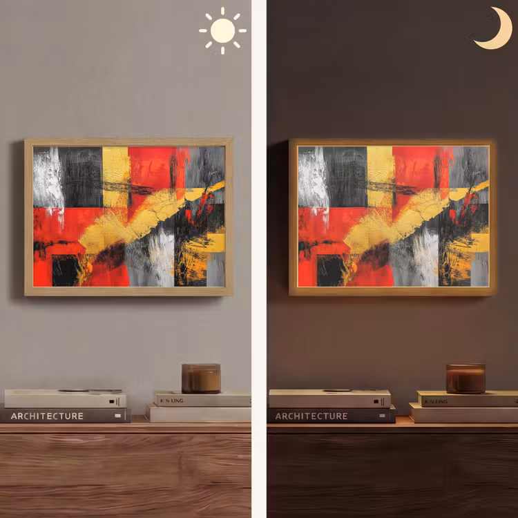 Abstracte kunst - Goud - Zwart Light Box met batterij (Wandlamp) middel -sfeer3