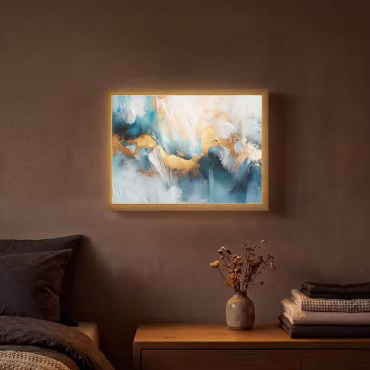 Abstract - Kunst - Gold - Blauw Light Box met batterij (Wandlamp) middel -sfeer4