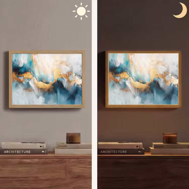 Abstract - Kunst - Gold - Blauw Light Box met batterij (Wandlamp) middel -sfeer3