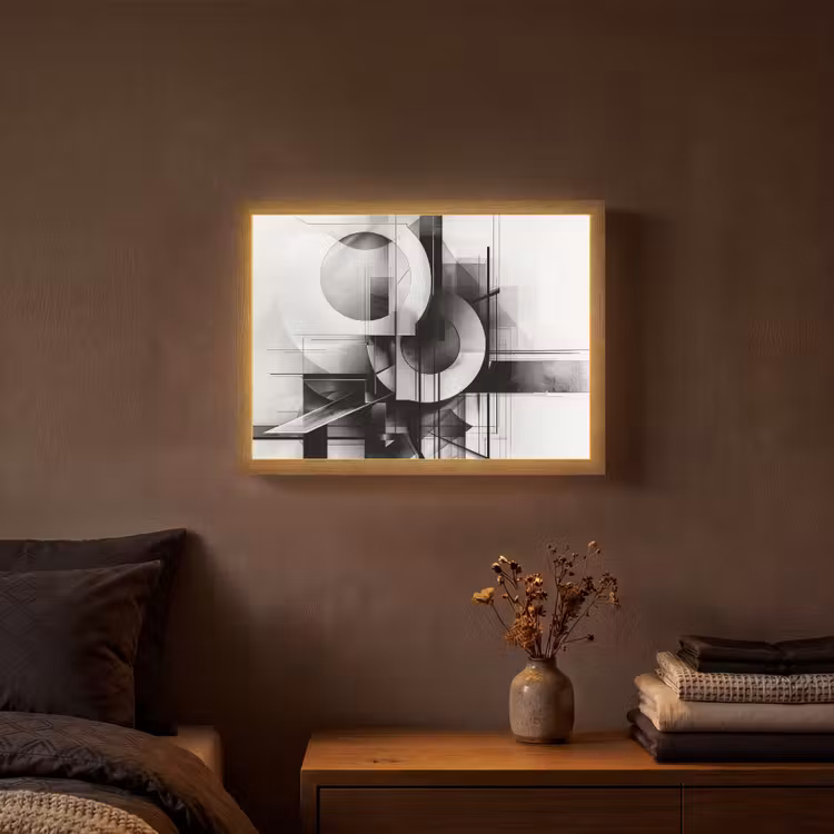 Abstract - Kunst - Modern - Zwart wit Light Box met batterij (Wandlamp) middel -sfeer4