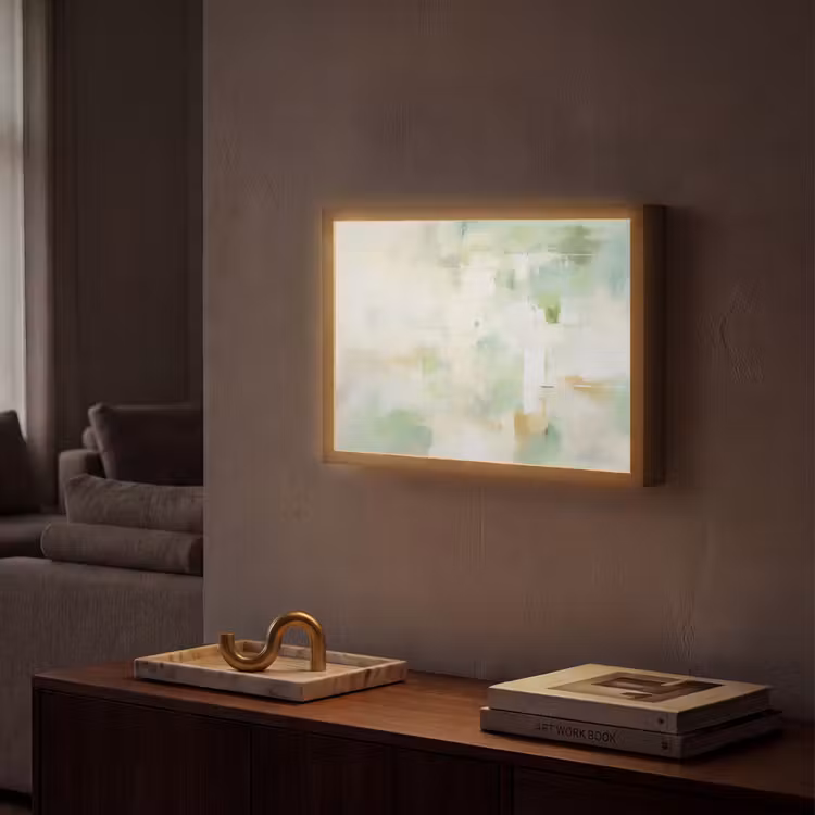 Abstract - Kunst - Wit - Groen - Modern Light Box met batterij (Wandlamp) middel -sfeer1