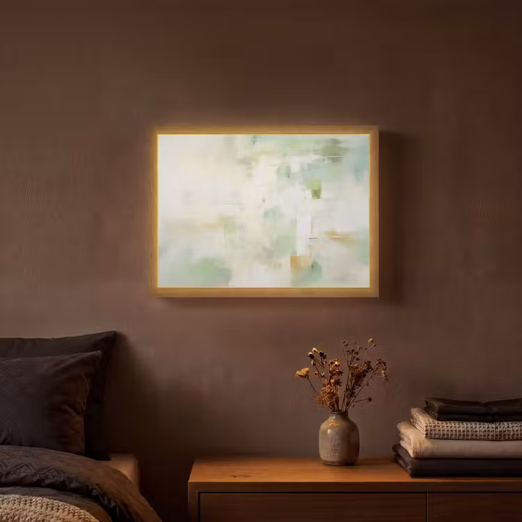 Abstract - Kunst - Wit - Groen - Modern Light Box met batterij (Wandlamp) middel -sfeer4