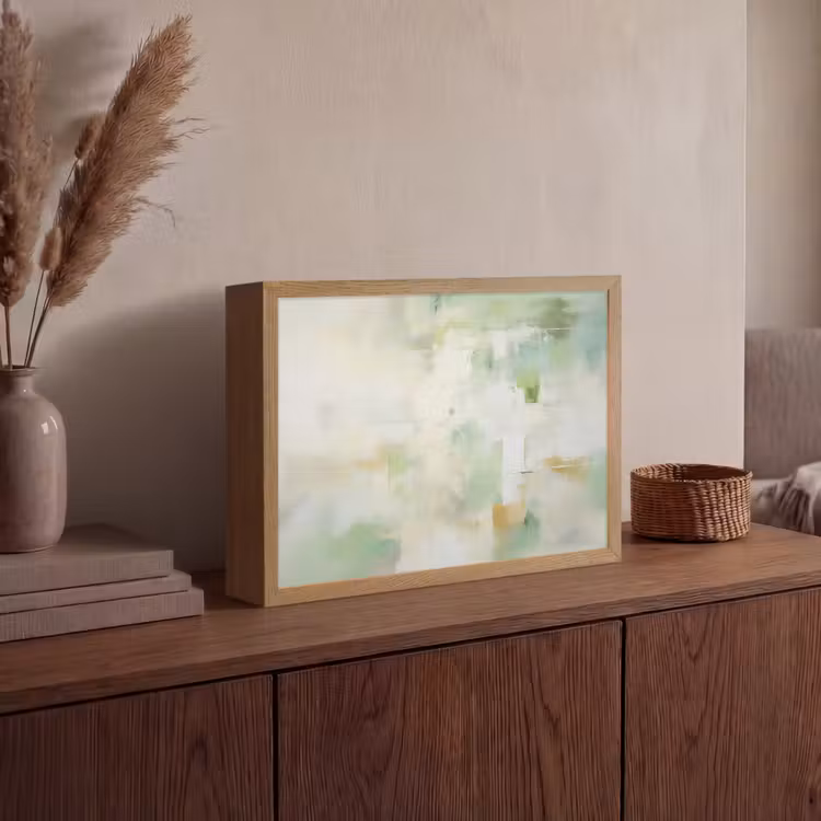 Abstract - Kunst - Wit - Groen - Modern Light Box met batterij (Wandlamp) middel -sfeer2