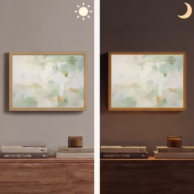 Abstract - Kunst - Wit - Groen - Modern Light Box met batterij (Wandlamp) middel -sfeer3
