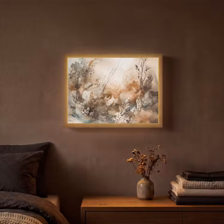Abstract - Beige - Verf - Kunst - Natuur - Bloemen Light Box met batterij (Wandlamp) middel -sfeer4