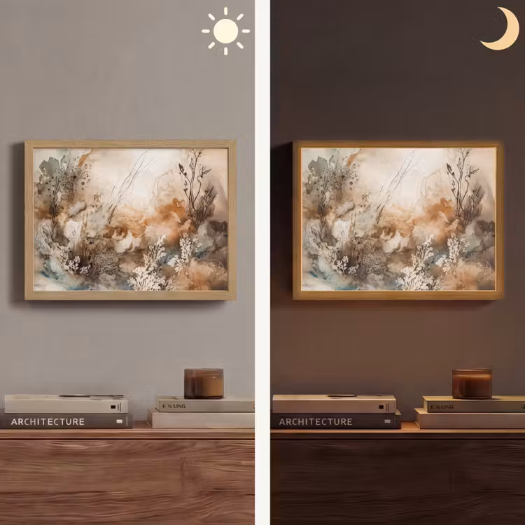 Abstract - Beige - Verf - Kunst - Natuur - Bloemen Light Box met batterij (Wandlamp) middel -sfeer3