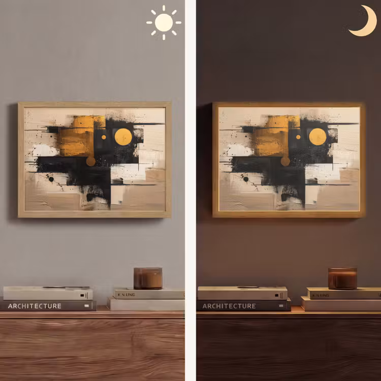 Abstract - Zwart - Goud - Modern Light Box met batterij (Wandlamp) middel -sfeer3