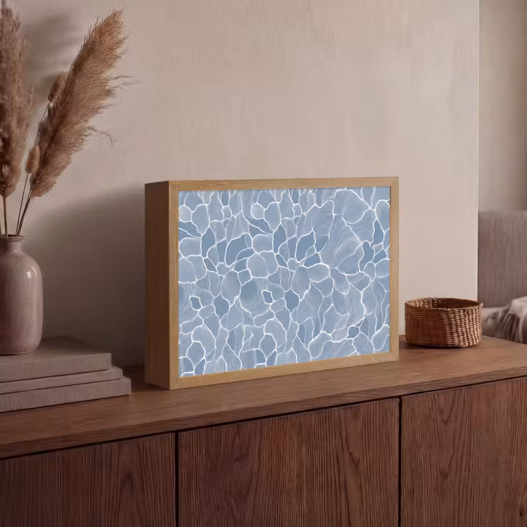 Abstract - Blauw - Bladeren Light Box met batterij (Wandlamp) middel -sfeer2