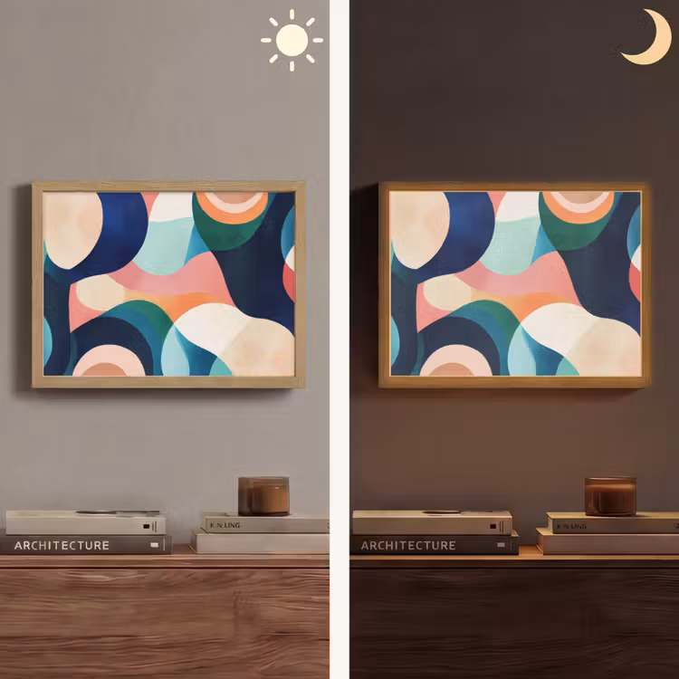 Abstract - Blauw - Roze Light Box met batterij (Wandlamp) middel -sfeer3