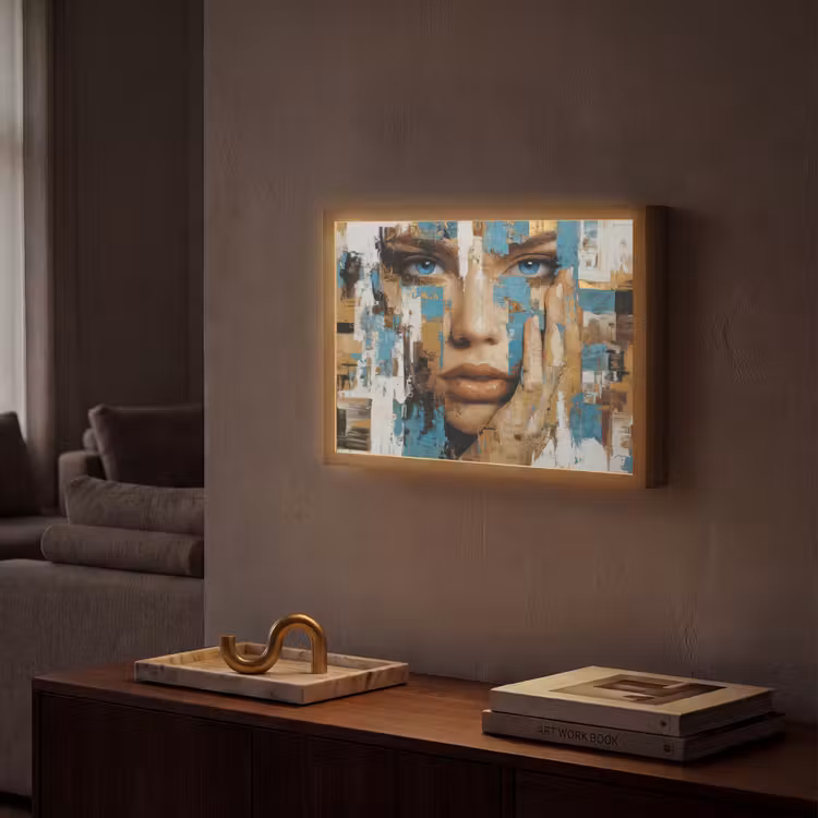 Abstract - Penseelstreken - Blauw - Gezicht Light Box met batterij (Wandlamp) middel -sfeer1