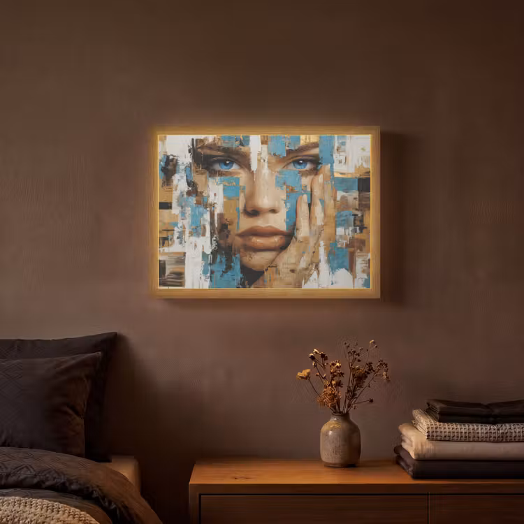 Abstract - Penseelstreken - Blauw - Gezicht Light Box met batterij (Wandlamp) middel -sfeer4