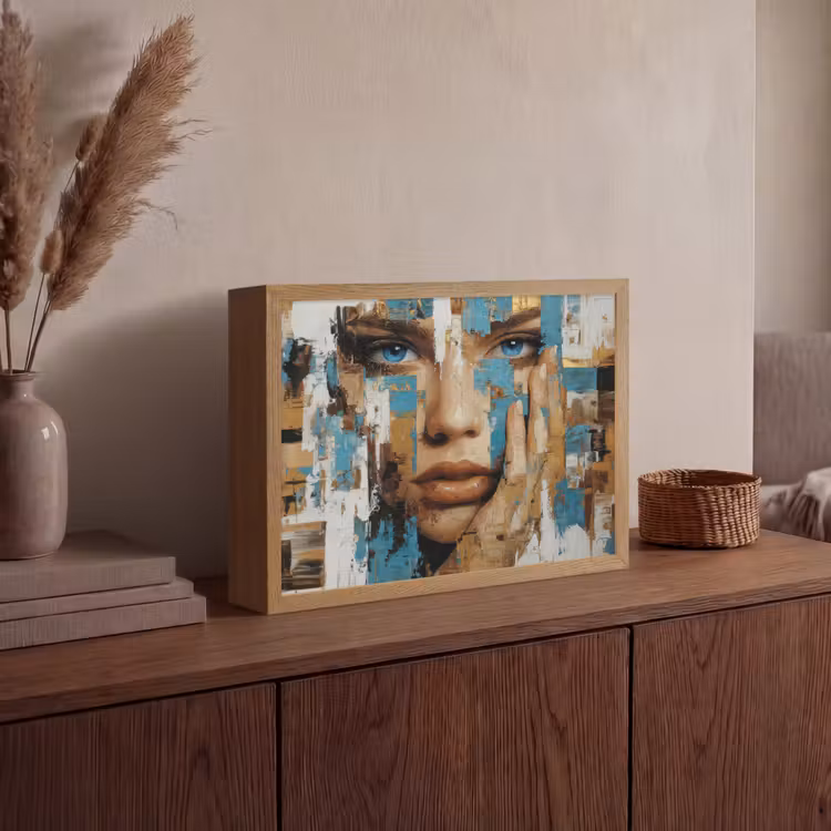 Abstract - Penseelstreken - Blauw - Gezicht Light Box met batterij (Wandlamp) middel -sfeer2
