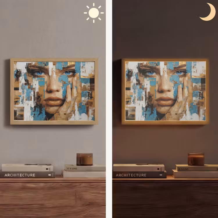 Abstract - Penseelstreken - Blauw - Gezicht Light Box met batterij (Wandlamp) middel -sfeer3