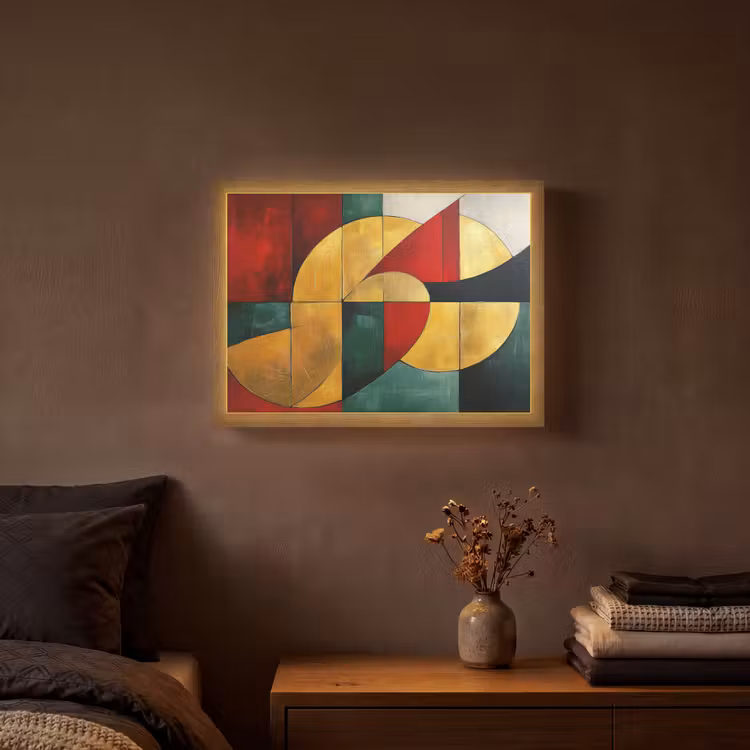 Abstract - Kerst - Goud - Rood - Groen Light Box met batterij (Wandlamp) middel -sfeer4