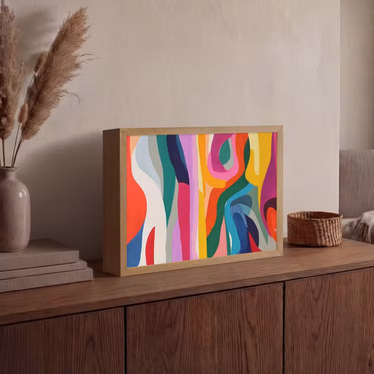 Abstract - Kleurrijk - Golven - Lijnen Light Box met batterij (Wandlamp) middel -sfeer2