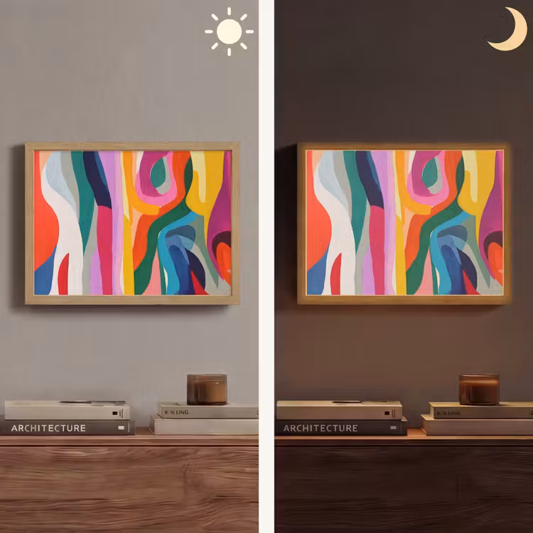Abstract - Kleurrijk - Golven - Lijnen Light Box met batterij (Wandlamp) middel -sfeer3