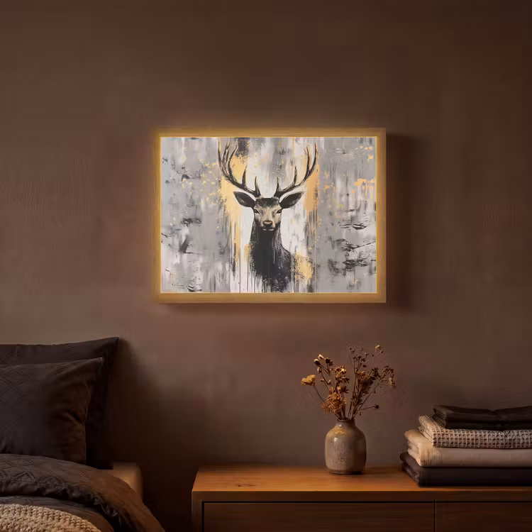 Abstract - Hert - Gewei - Goud Light Box met batterij (Wandlamp) middel -sfeer4