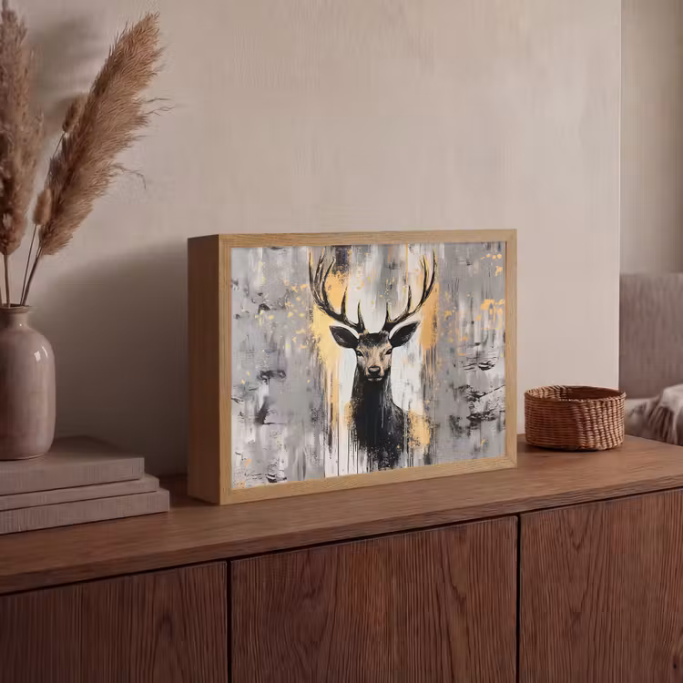 Abstract - Hert - Gewei - Goud Light Box met batterij (Wandlamp) middel -sfeer2