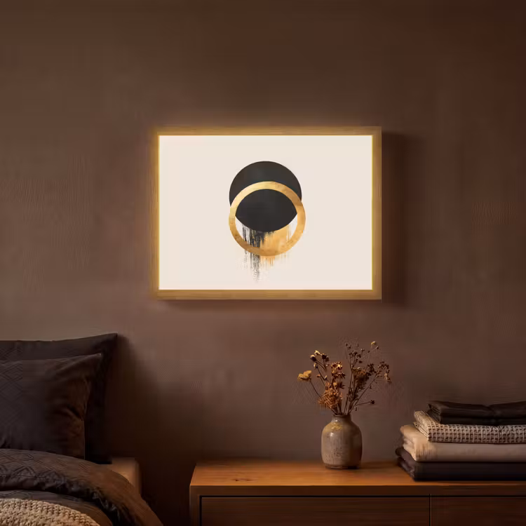 Abstract ontwerp - Zwarte cirkel - Verfvlekken Light Box met batterij (Wandlamp) middel -sfeer4