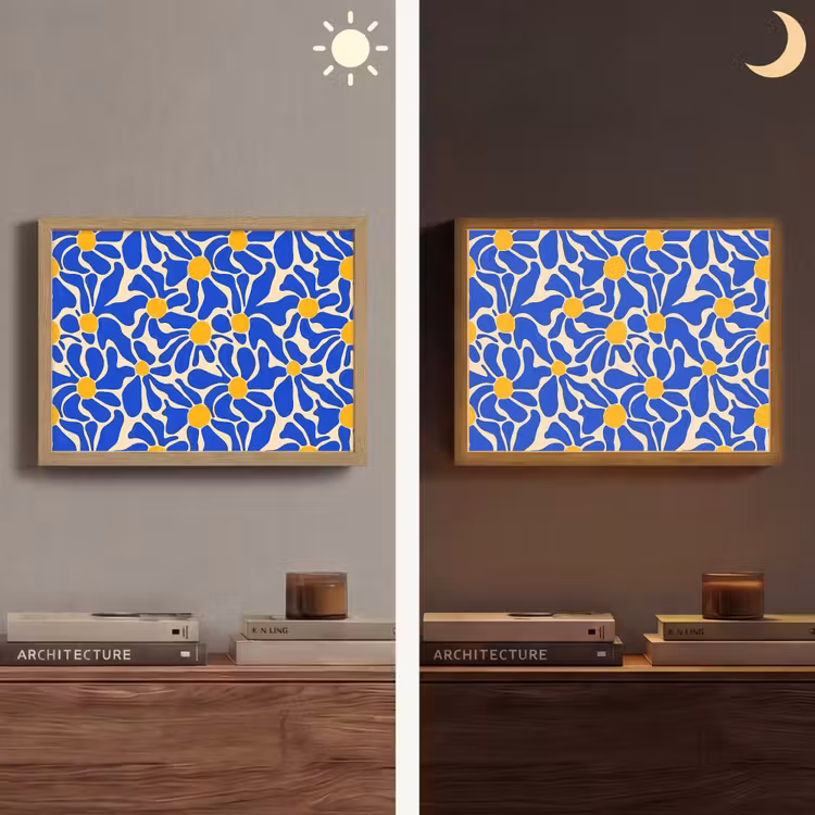 Abstract - Bloem - Blauw Light Box met batterij (Wandlamp) middel 907 -sfeer3