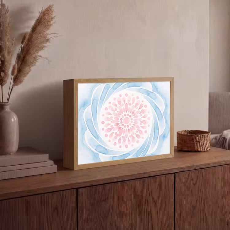 Abstract - Bloemvorm - Aquarel - Roze - Blauw Light Box met batterij (Wandlamp) middel -sfeer2