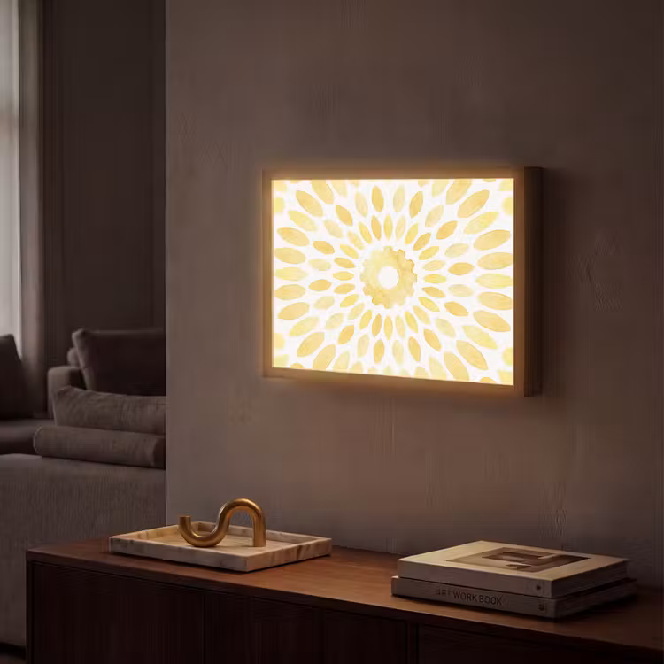 Abstract - Geometrisch - Stralend - Geel Light Box met batterij (Wandlamp) middel -sfeer1