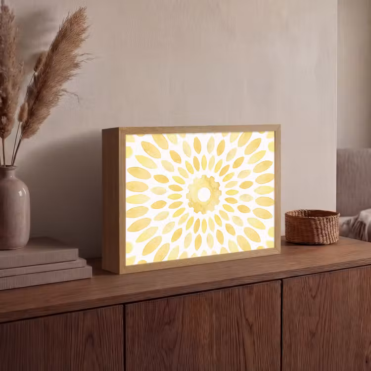 Abstract - Geometrisch - Stralend - Geel Light Box met batterij (Wandlamp) middel -sfeer2