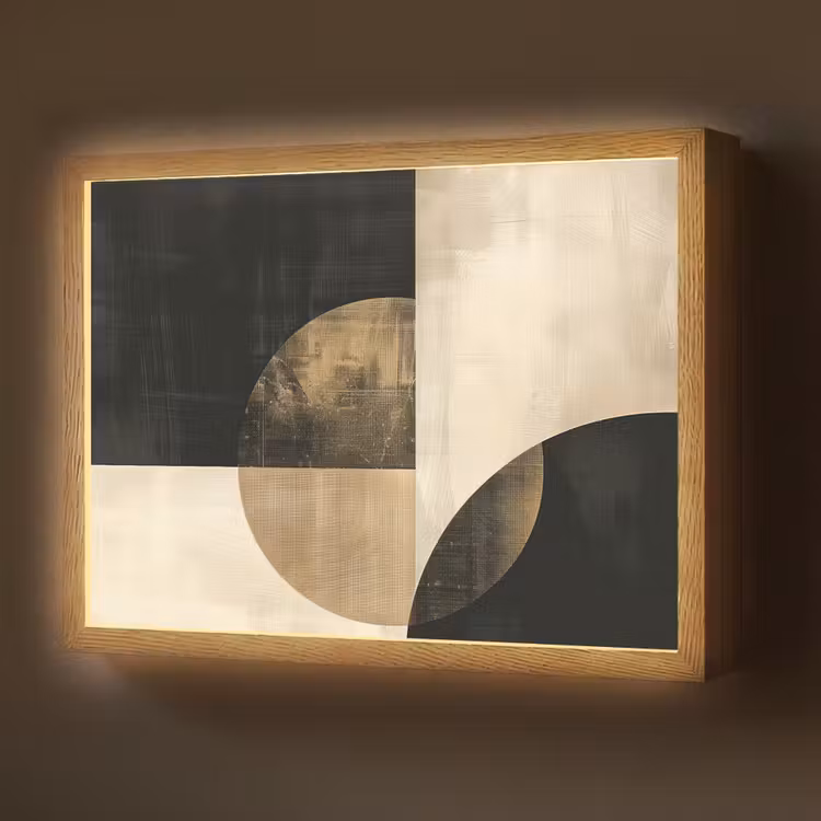 Abstract - Geometrische vormen - Zwart - Goud Light Box met batterij (Wandlamp) middel -z3d_website