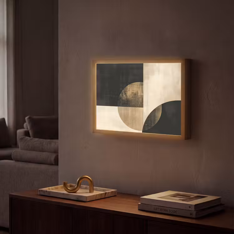 Abstract - Geometrische vormen - Zwart - Goud Light Box met batterij (Wandlamp) middel -sfeer1
