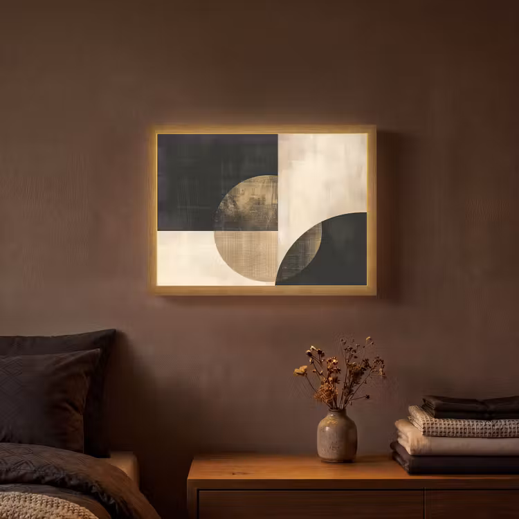 Abstract - Geometrische vormen - Zwart - Goud Light Box met batterij (Wandlamp) middel -sfeer4