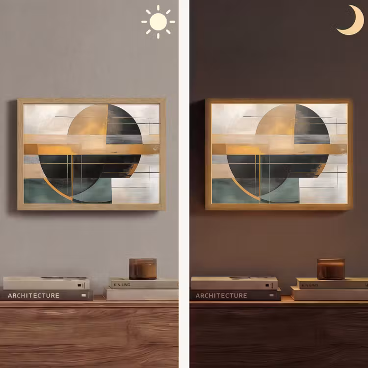 Abstract - Goud - Brons - Groen - Vormen - Modern Light Box met batterij (Wandlamp) middel -sfeer3