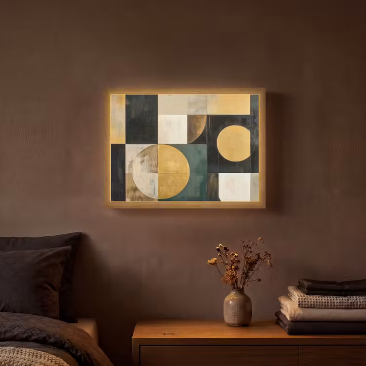 Abstract - Goud - Brons - Vormen - Geometrisch Light Box met batterij (Wandlamp) middel -sfeer4