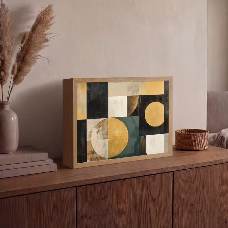 Abstract - Goud - Brons - Vormen - Geometrisch Light Box met batterij (Wandlamp) middel -sfeer2