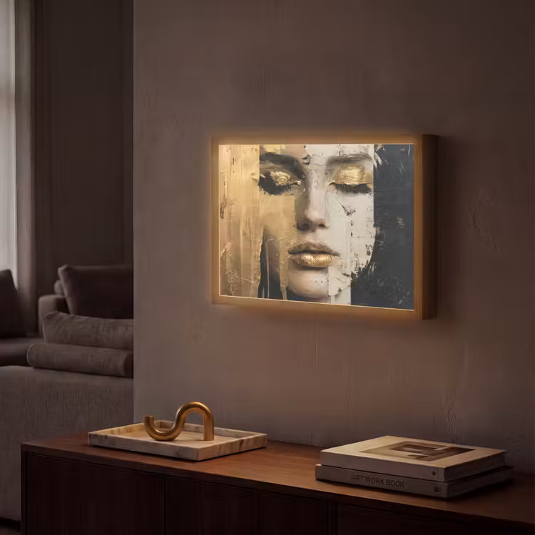 Abstract - Goud - Gezicht - Lippen Light Box met batterij (Wandlamp) middel -sfeer1
