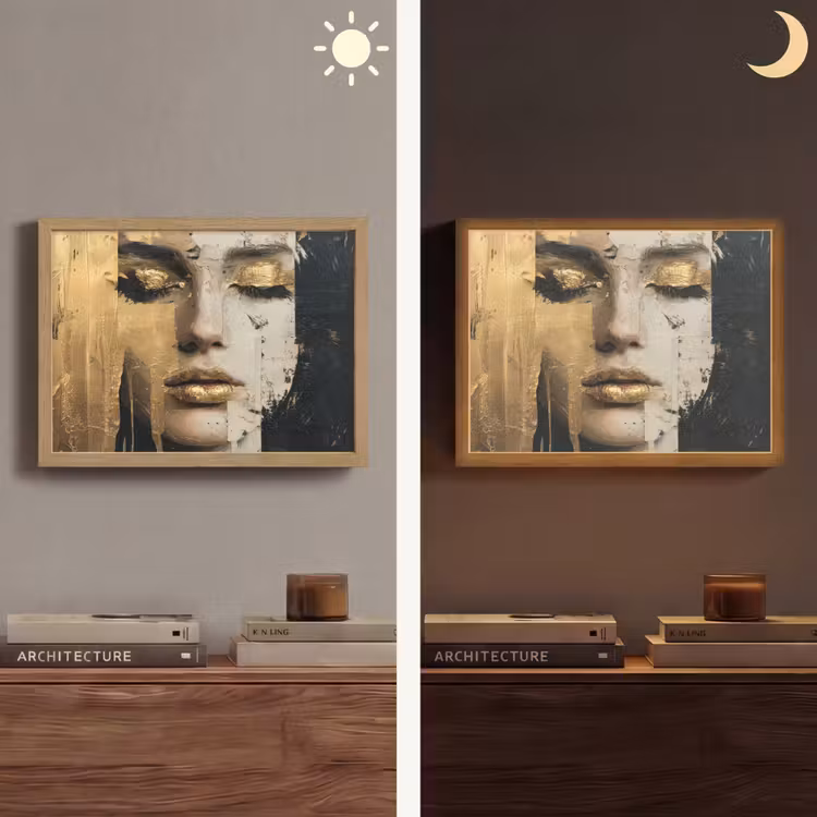 Abstract - Goud - Gezicht - Lippen Light Box met batterij (Wandlamp) middel -sfeer3