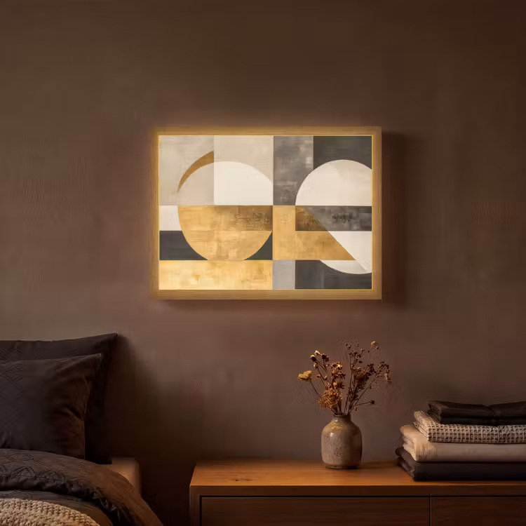 Abstract - Goud - Grijs - Vormen - Geometrisch Light Box met batterij (Wandlamp) middel -sfeer4