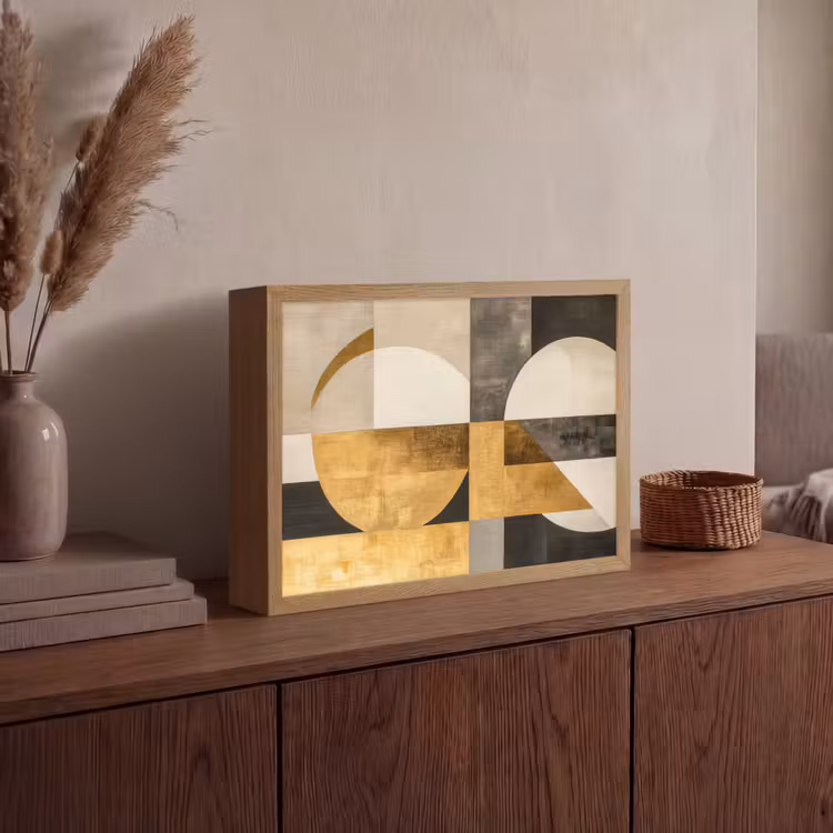 Abstract - Goud - Grijs - Vormen - Geometrisch Light Box met batterij (Wandlamp) middel -sfeer2