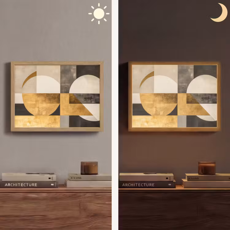 Abstract - Goud - Grijs - Vormen - Geometrisch Light Box met batterij (Wandlamp) middel -sfeer3