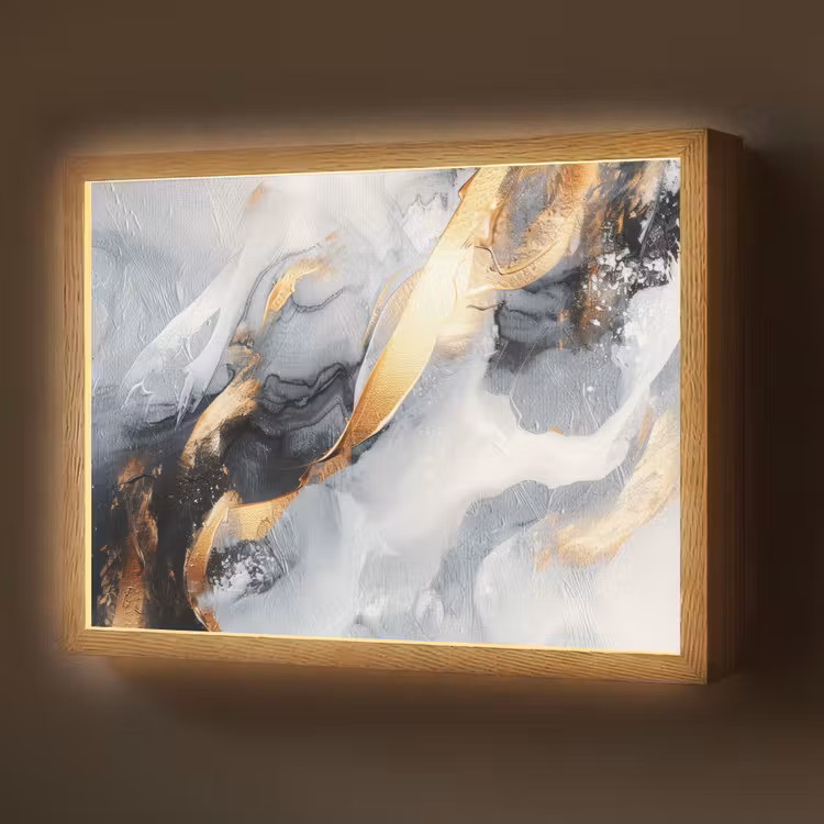 Abstract - Goud - Verf - Aesthetic - Art Light Box met batterij (Wandlamp) middel -z3d_website