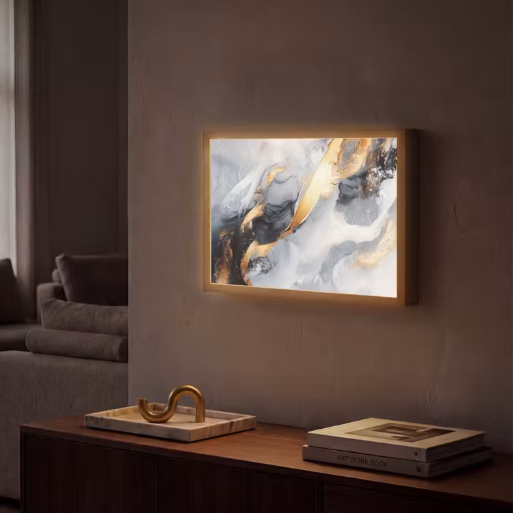 Abstract - Goud - Verf - Aesthetic - Art Light Box met batterij (Wandlamp) middel -sfeer1