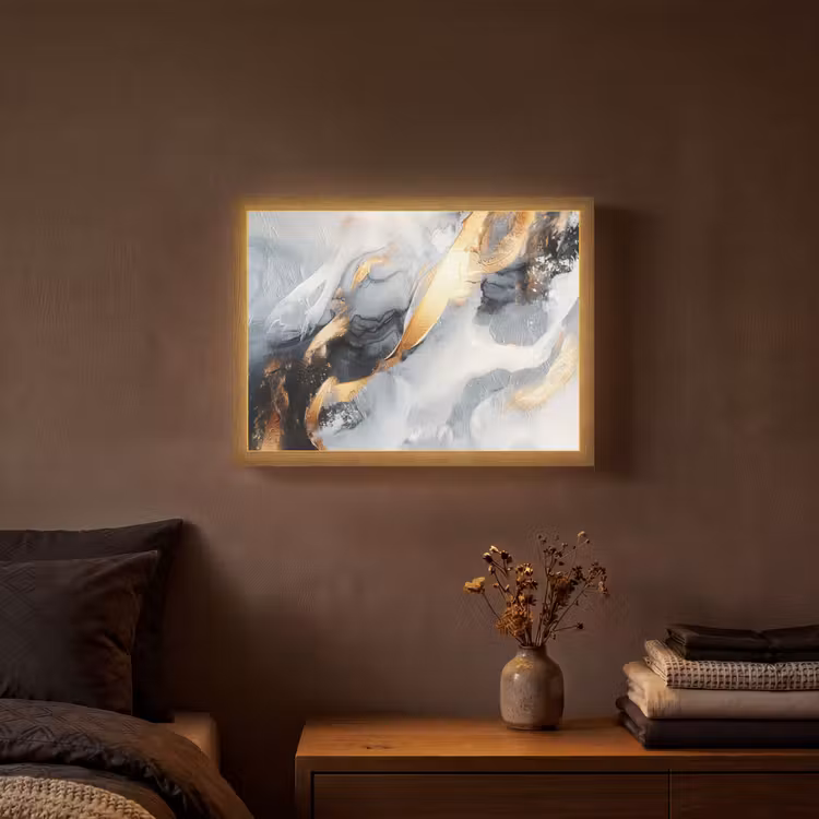 Abstract - Goud - Verf - Aesthetic - Art Light Box met batterij (Wandlamp) middel -sfeer4
