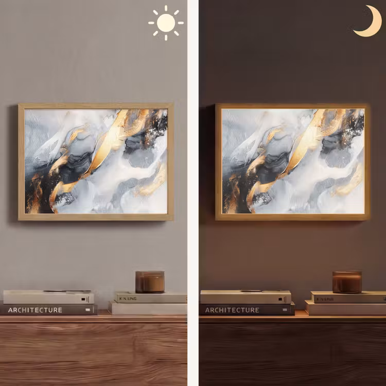 Abstract - Goud - Verf - Aesthetic - Art Light Box met batterij (Wandlamp) middel -sfeer3