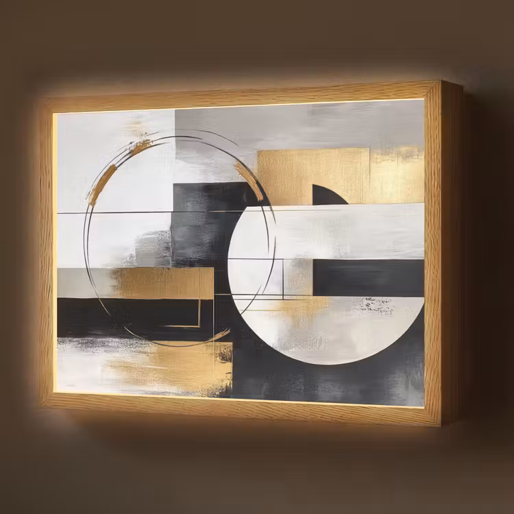 Abstract - Goud - Zilver - Vormen - Aesthetic Light Box met batterij (Wandlamp) middel -z3d_website